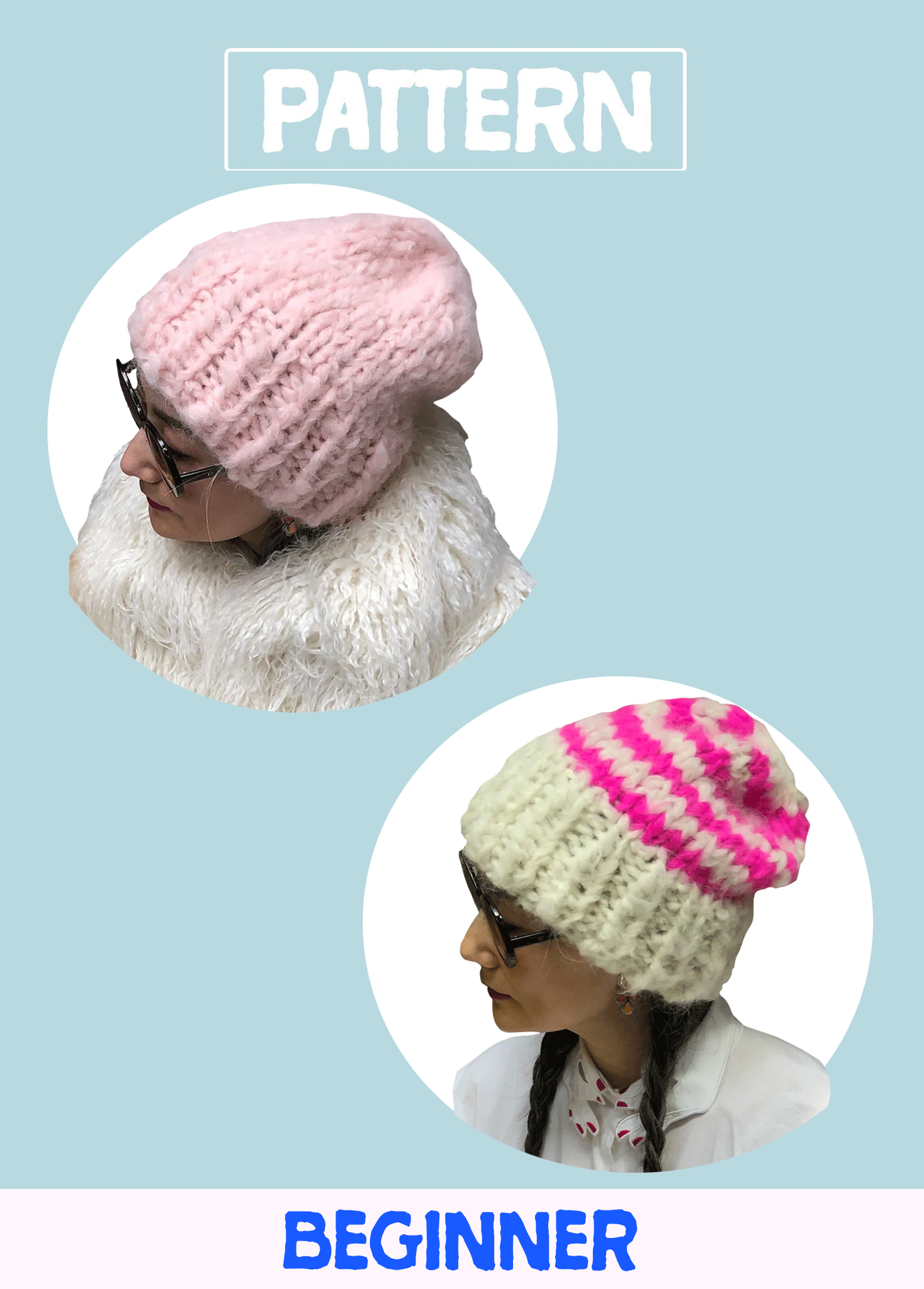 Slouchy Beanie-Solid and Stripe PATTERN - Fluffy Alpaca 