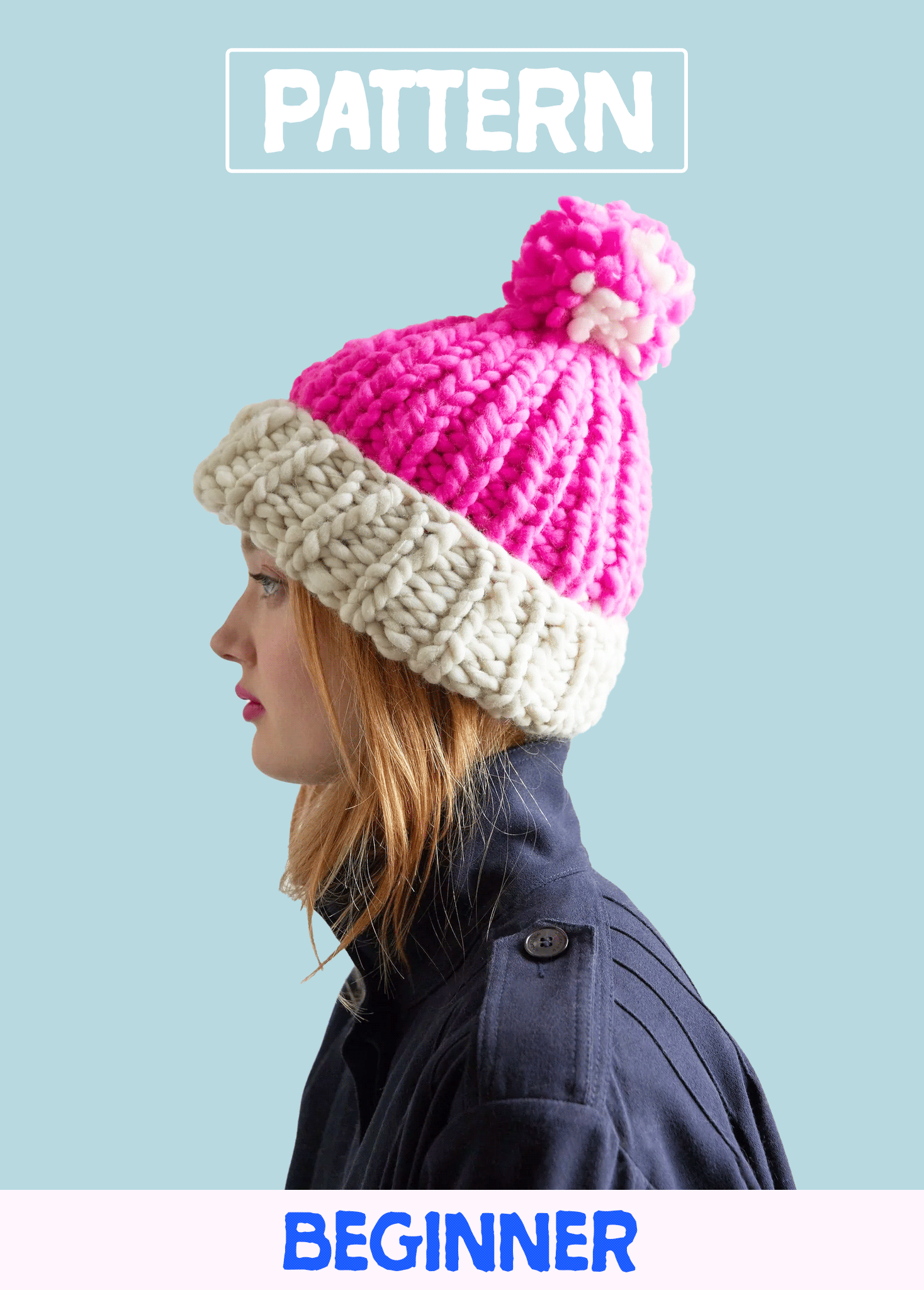 Two Tone Pompom Beanie PATTERN - Merino No. 5 – Loopy Mango display picture 2