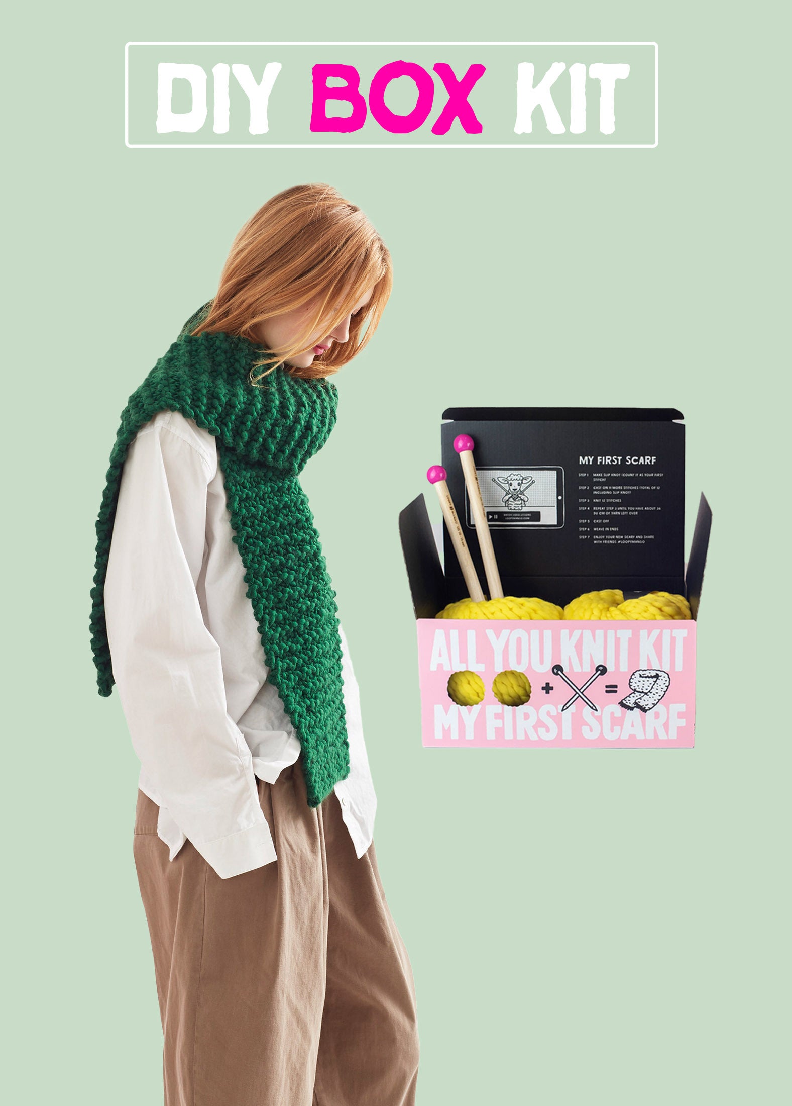 Beginner Knitting Kit Scarf DIY Wool Yarn Basic Knit Learn Set Craft Starter  Cream 22 Color Alize Needles 