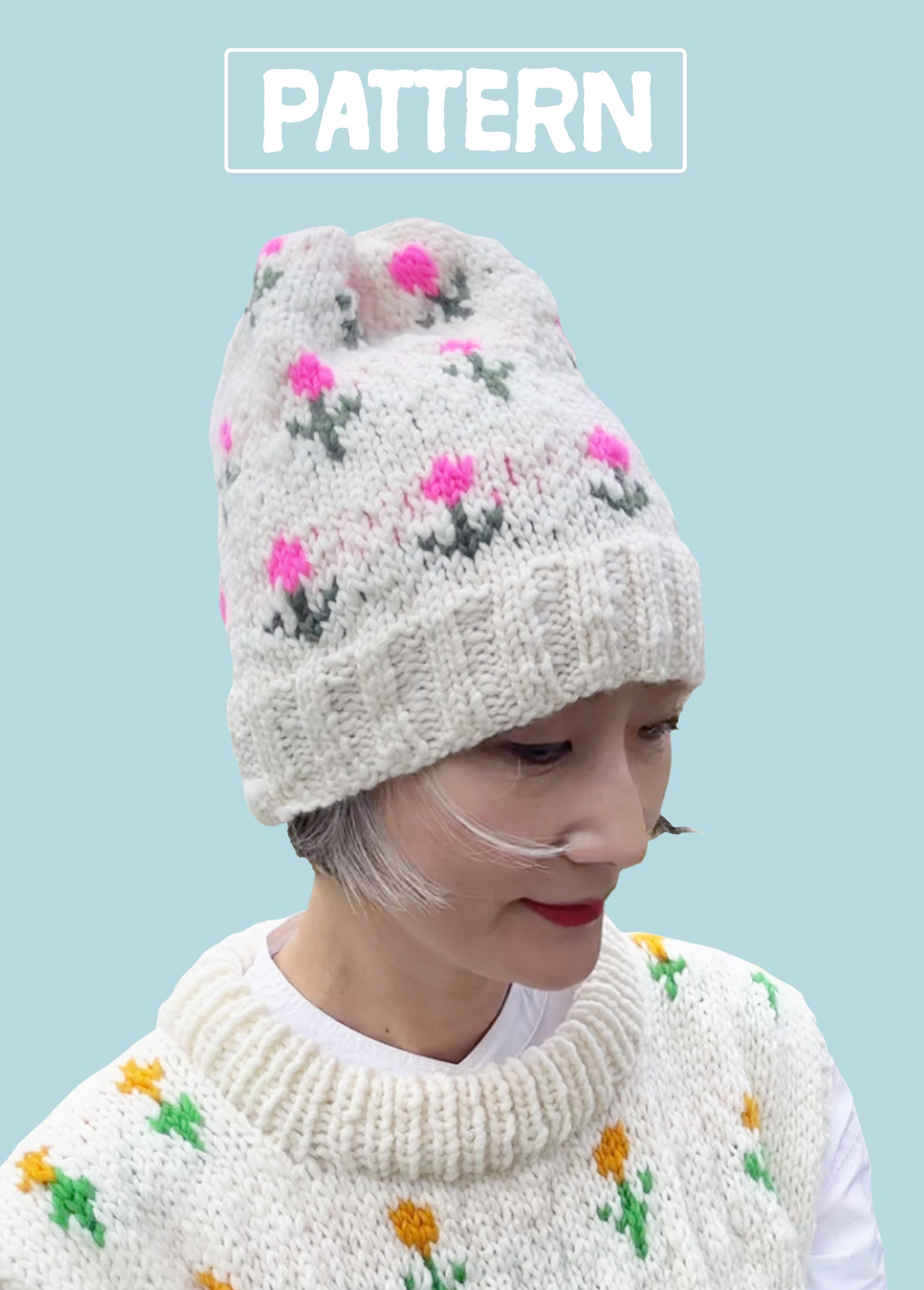 Cute stranded colorwork beanie Knitting Project | Digital Download