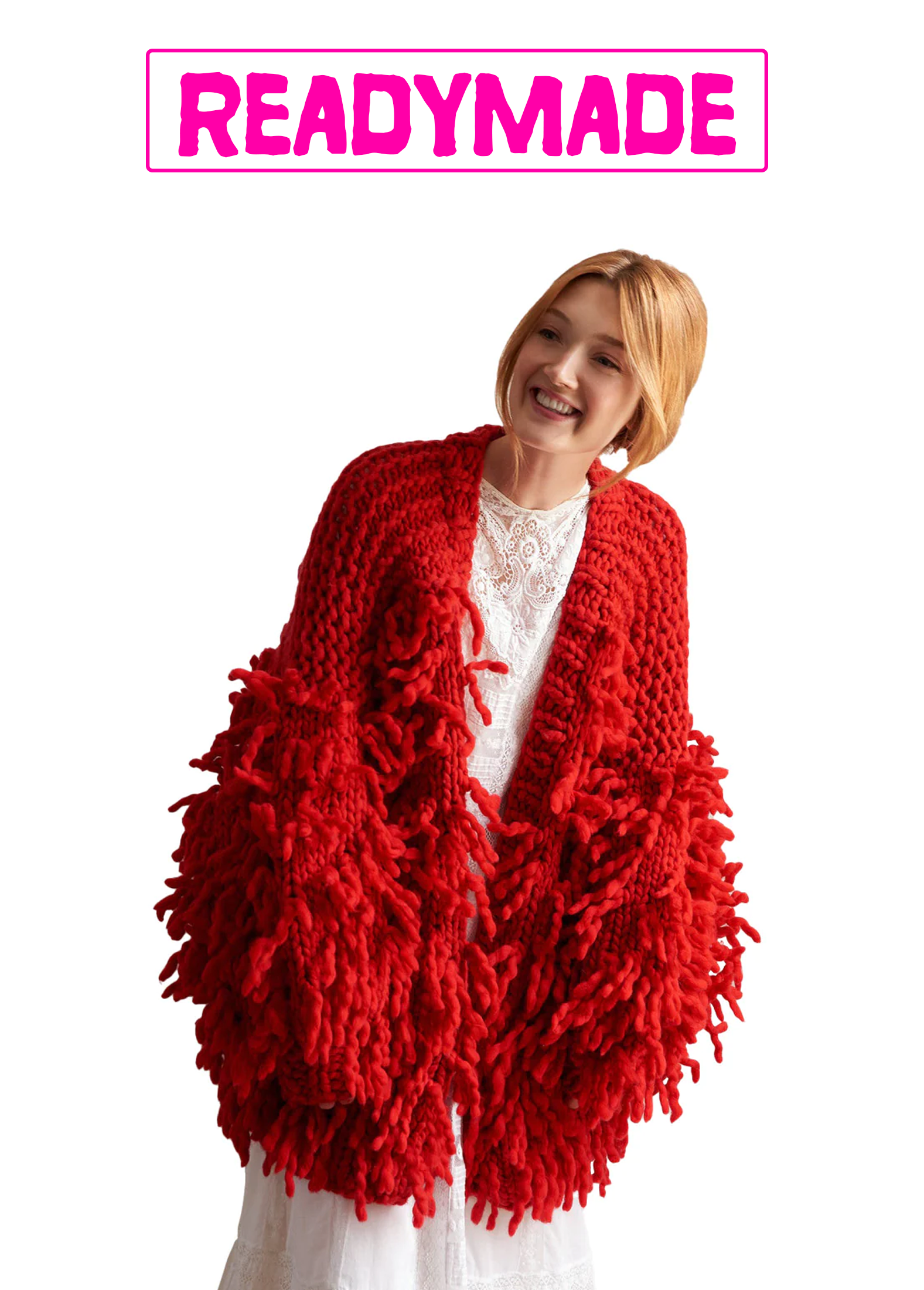 Fringe Coat Merino Loopy Mango
