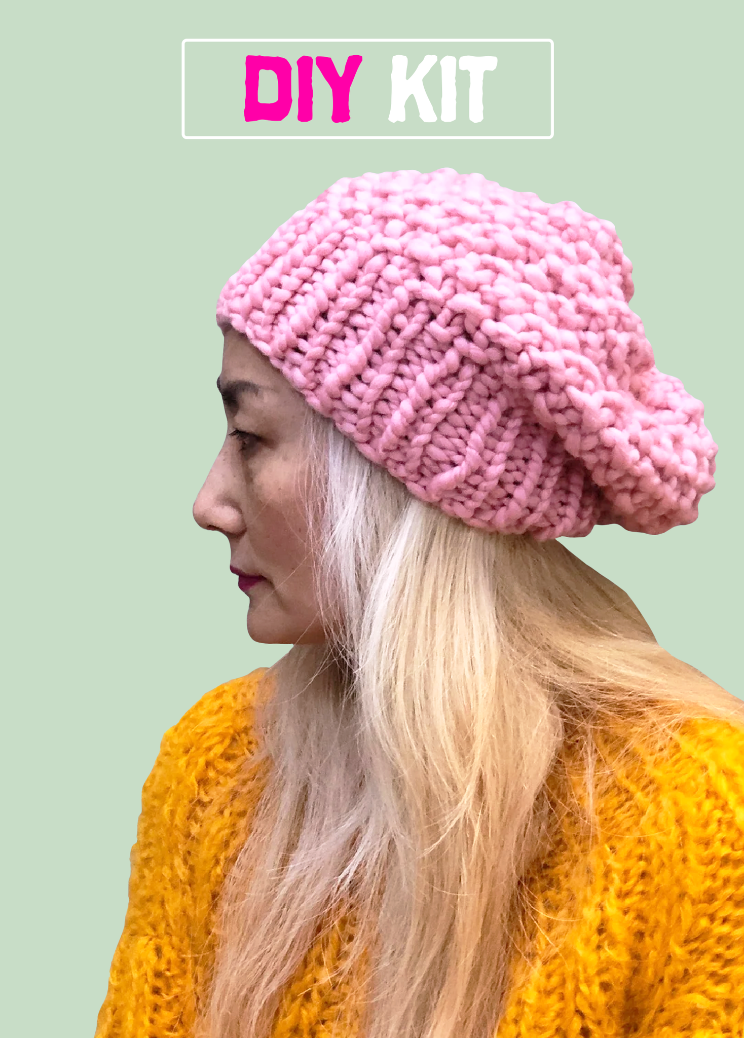 DIY Kit Moss Stitch Beanie Merino No. 5 Loopy Mango