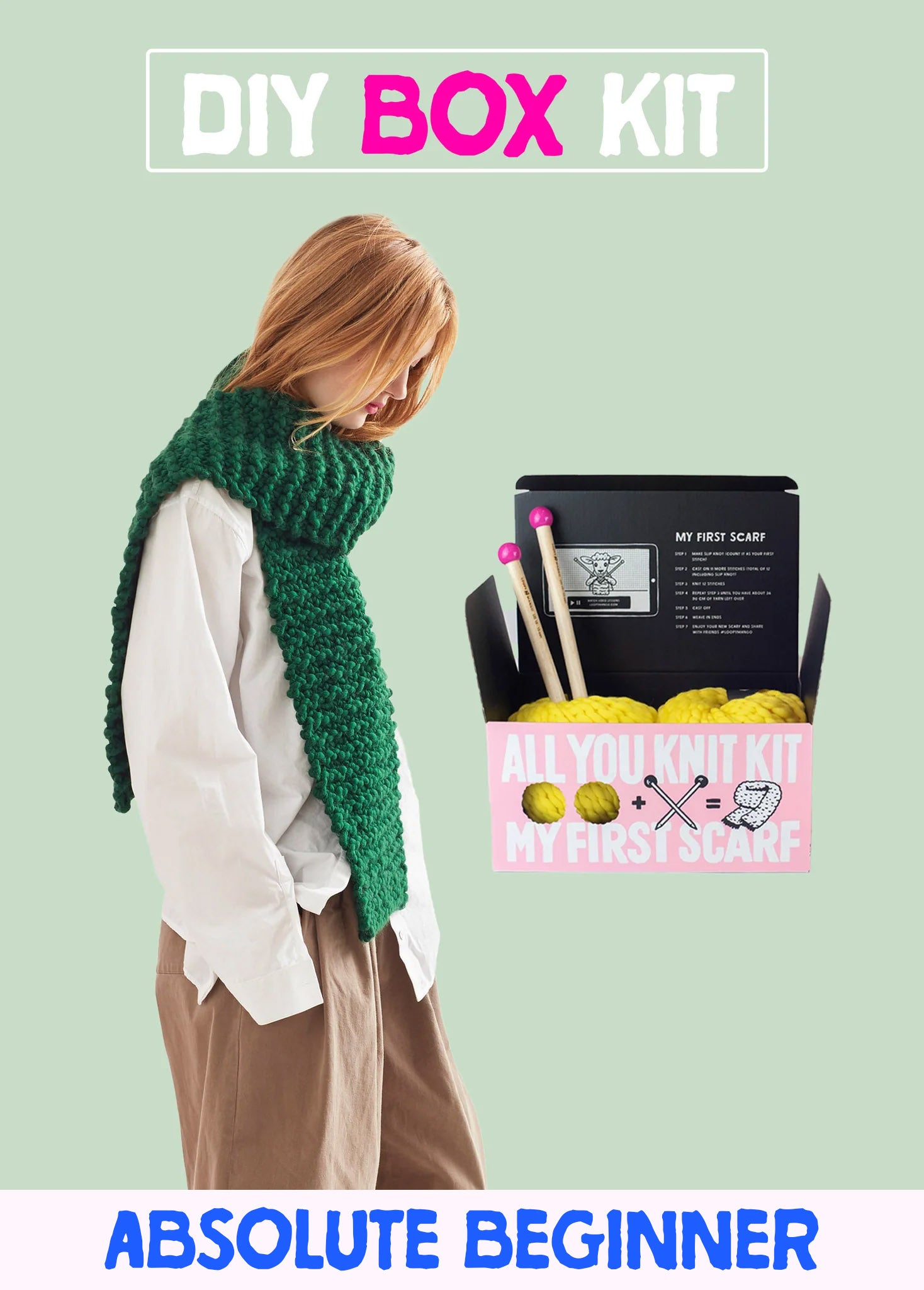 ストール　Ryo's  1st  Drawer  キット My First Scarf DIY Knitting Kit for Beginners | Loopy Mango