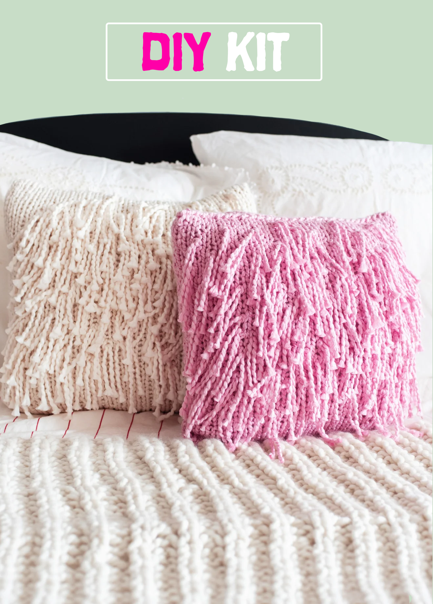 DIY Kit Square Fringe Pillow Case Big Cotton Loopy Mango