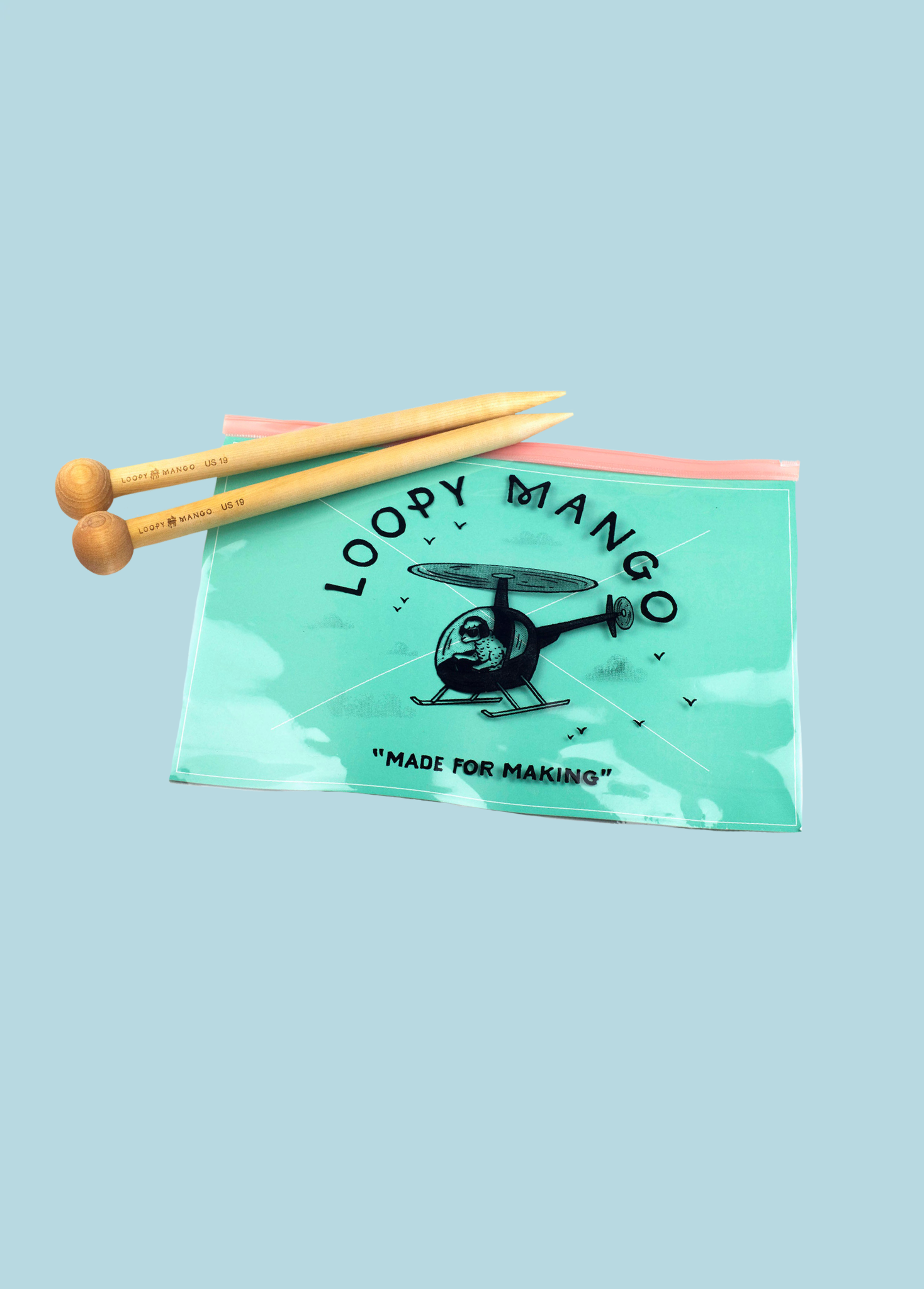 Made in The USA Loopy Mango Birch Wood Straight Knitting Needles Size US19  (15mm)