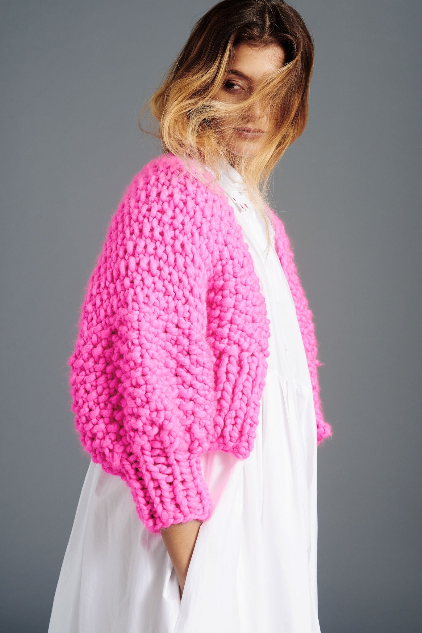 MERINO Handknit Cropped Sweater - Blush Pink