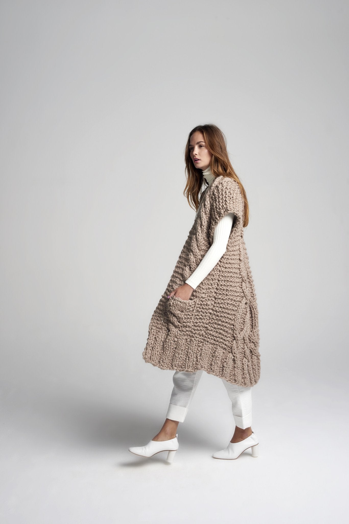 cable knit vest dress Grey Cable Knit V-Neck Sweater Vest Dress, M / Gray
