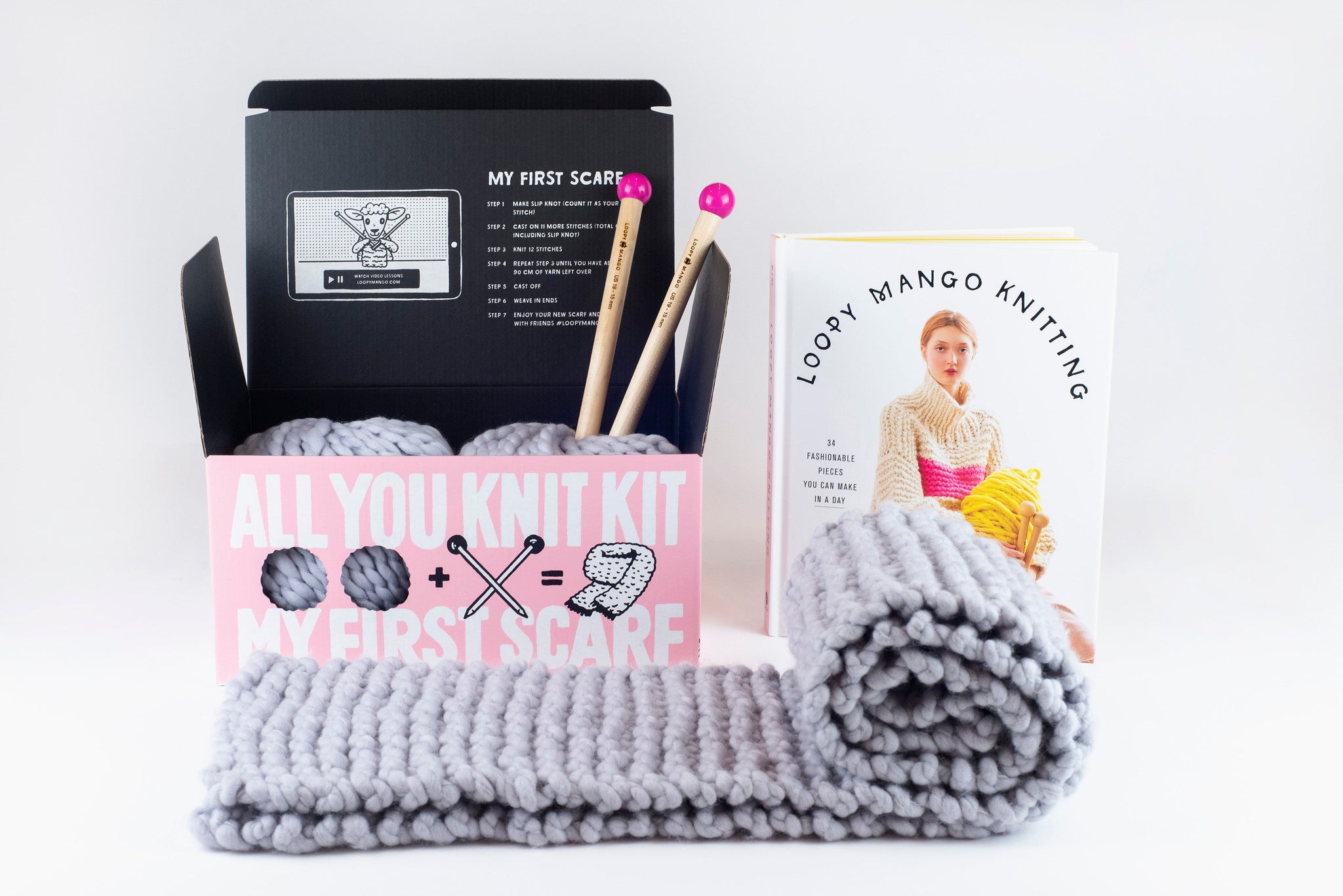 Chunky Scarf Kit, Beginner Friendly Knitting Kit, Three Stitches Included,  Make Your Own Scarf, Learn to Knit, Vegan Friendly 
