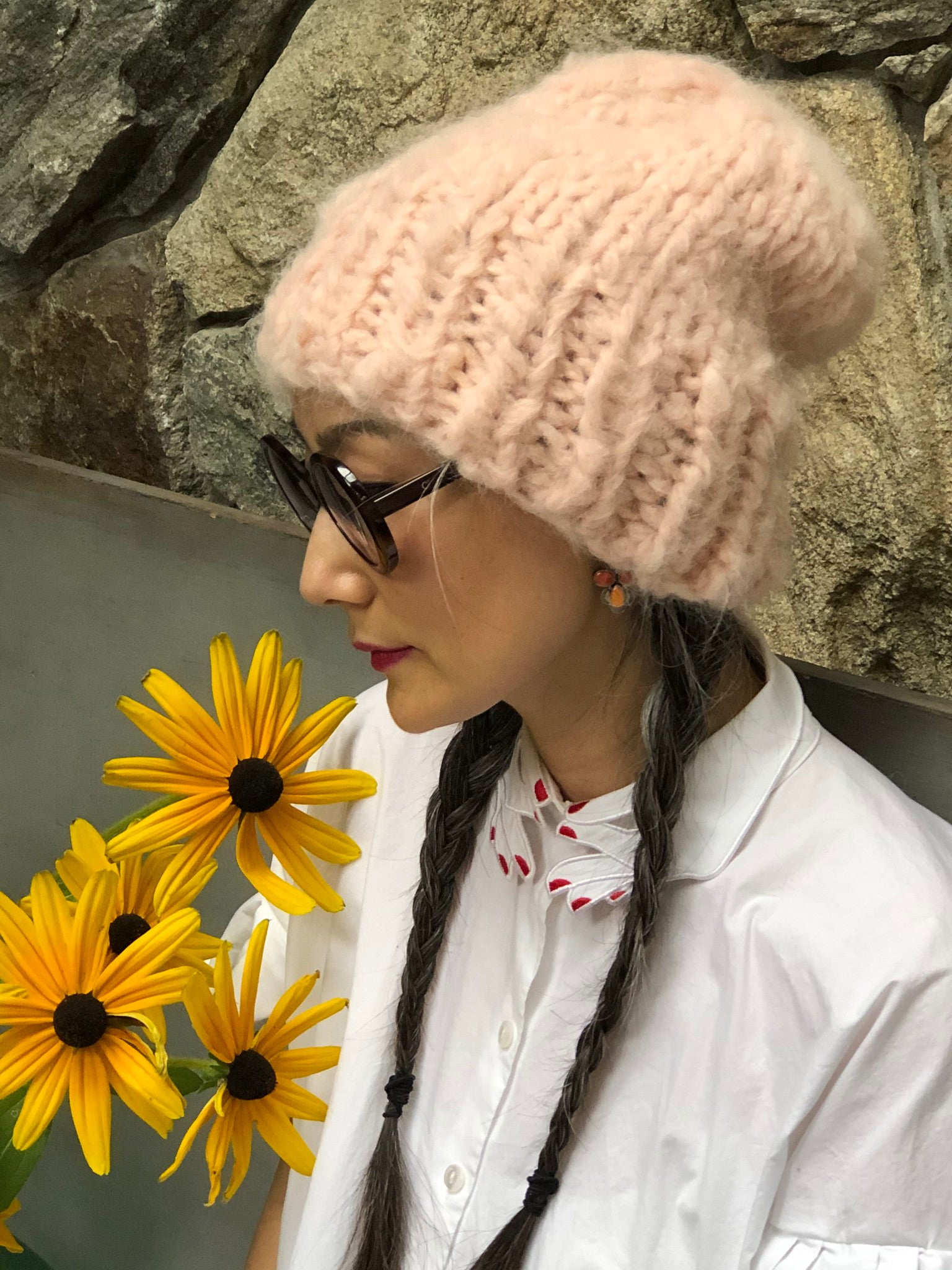 Slouchy Beanie-Solid and Stripe PATTERN - Fluffy Alpaca