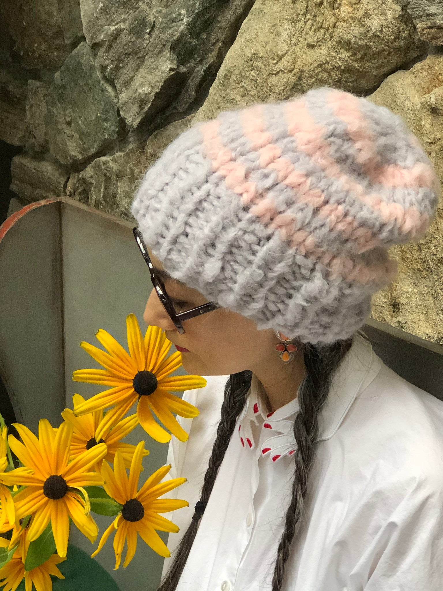 Slouchy Beanie-Solid and Stripe PATTERN - Fluffy Alpaca