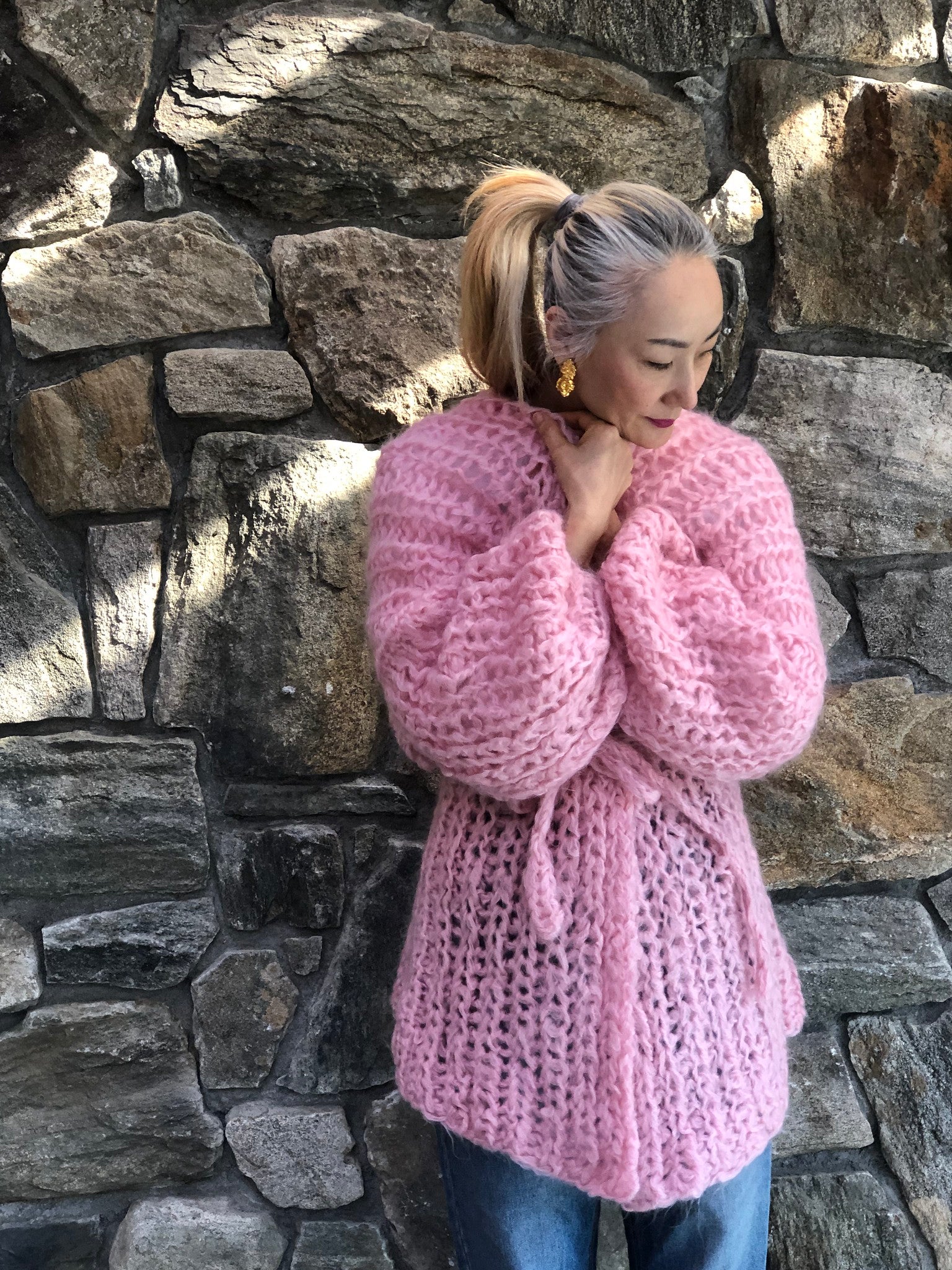 Fuzzy Mohair Rib Cardigan Knitting Project Beginner-Friendly DIY