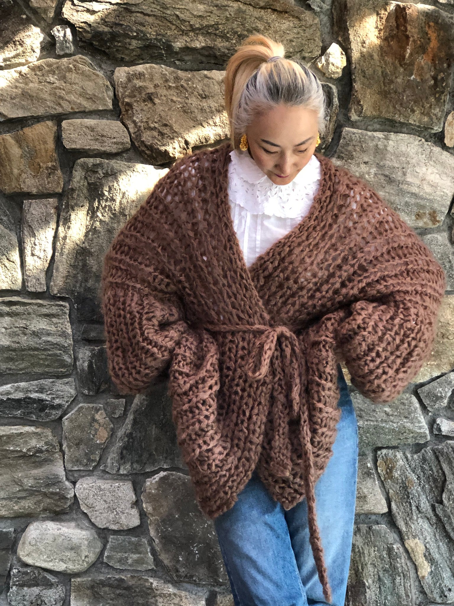 Fuzzy Mohair Rib Cardigan Knitting Pattern Digital Download