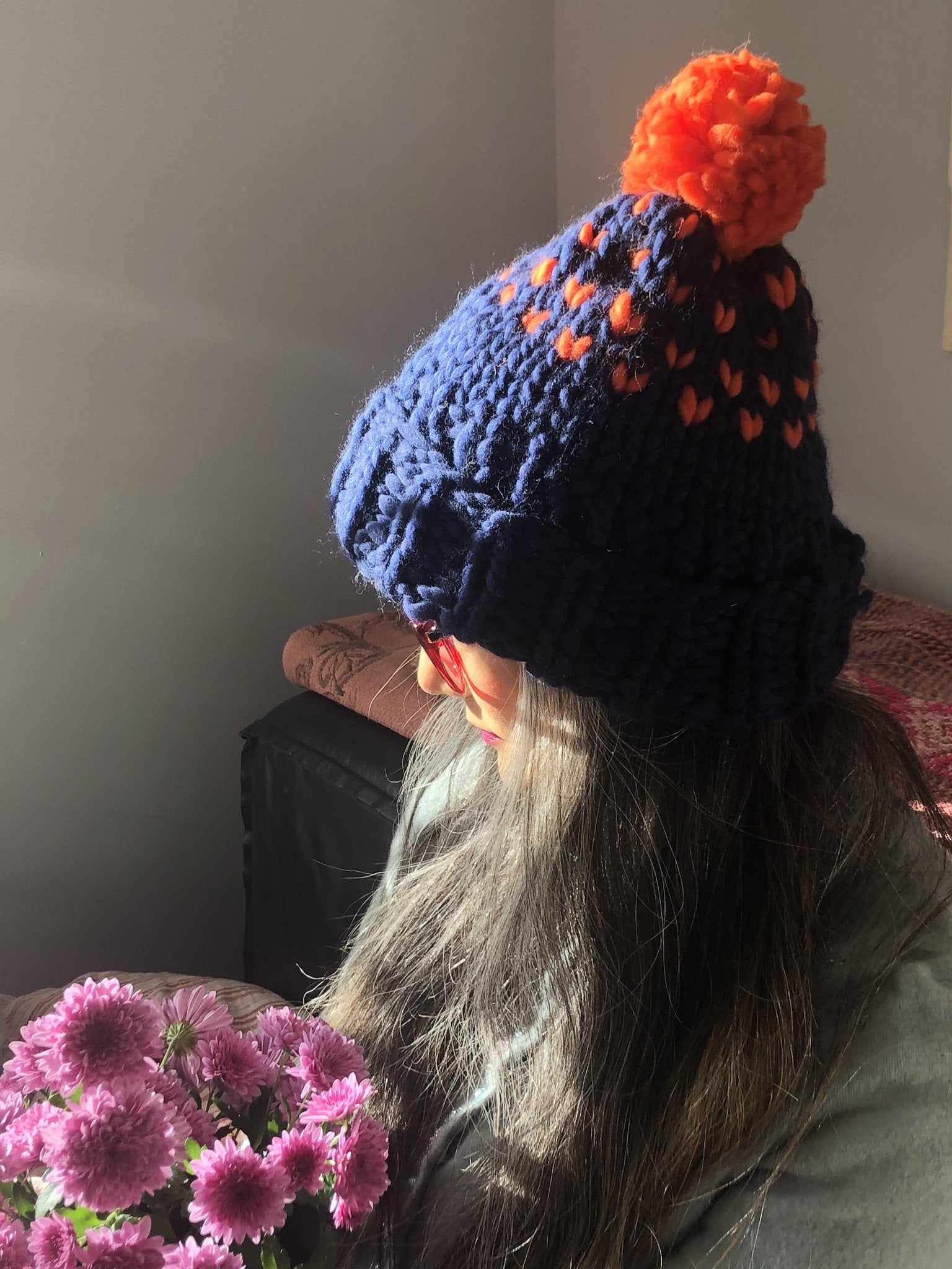 Edelweiss Pompom Hat with 2 colors - Merino